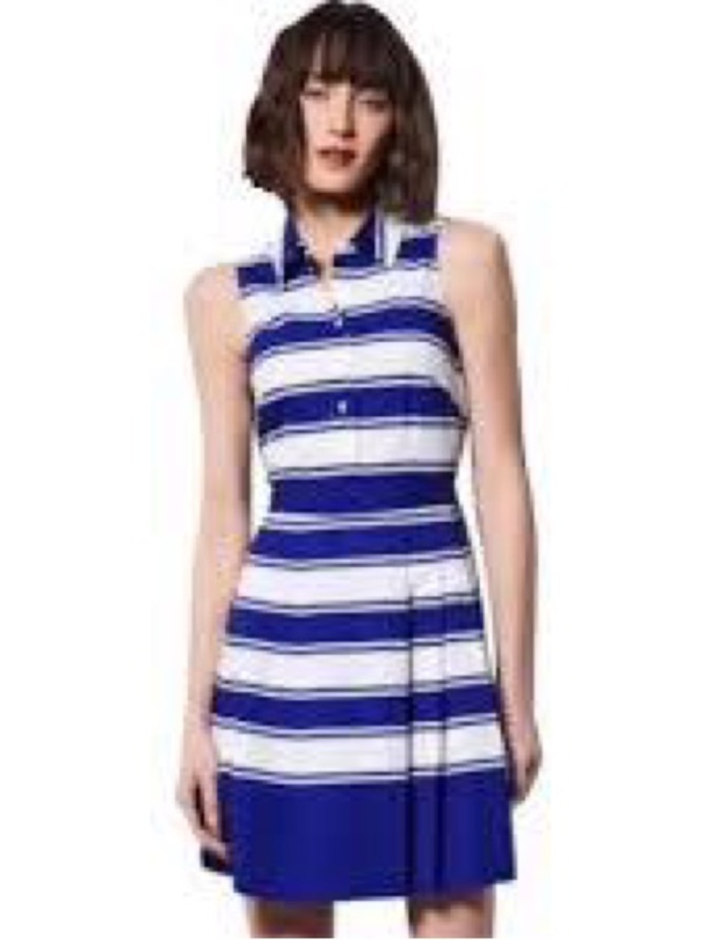 Milly Blue and White Striped Sleeveless Polo Mini Dress